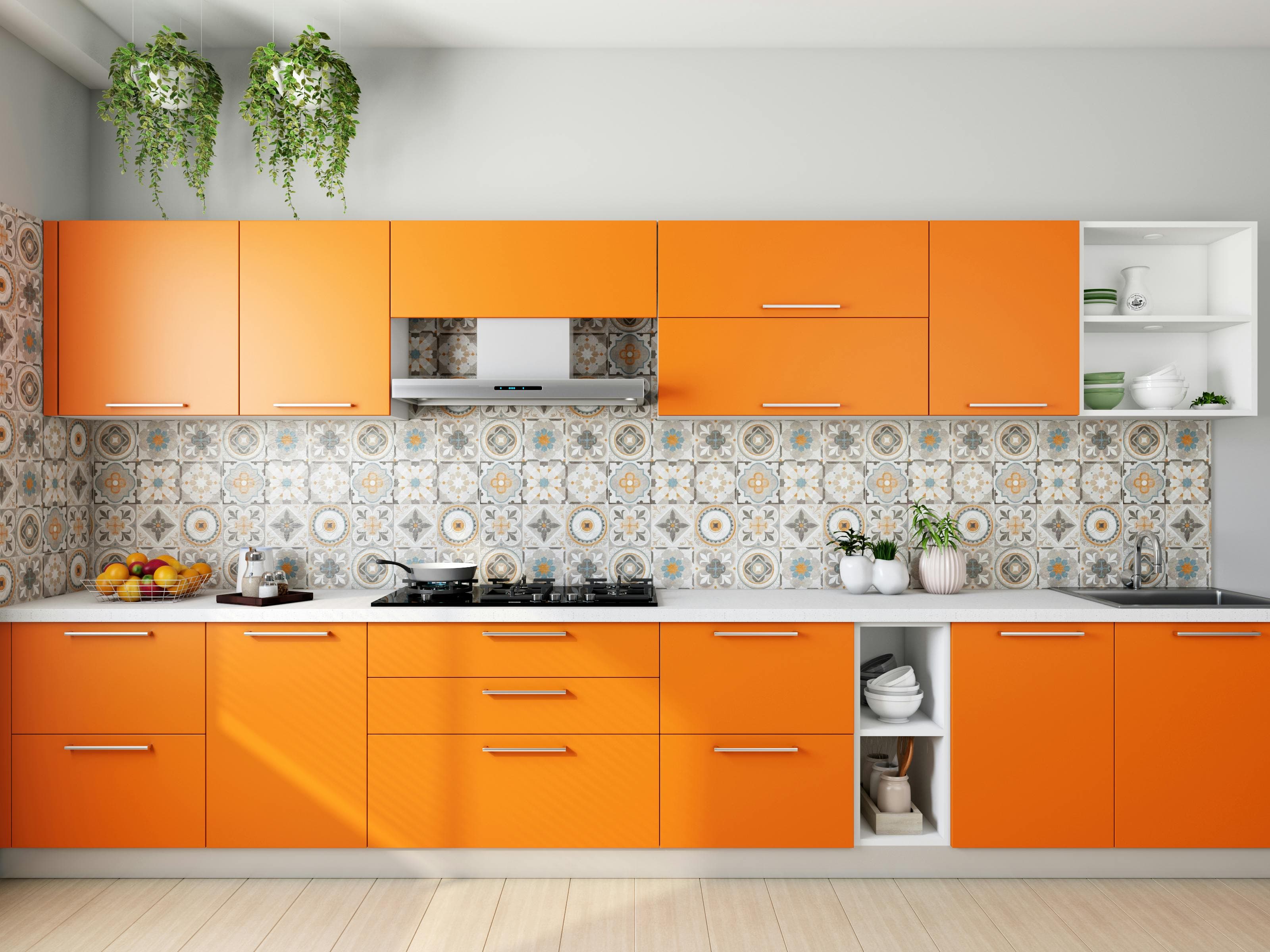 Cocina modular con tono orange