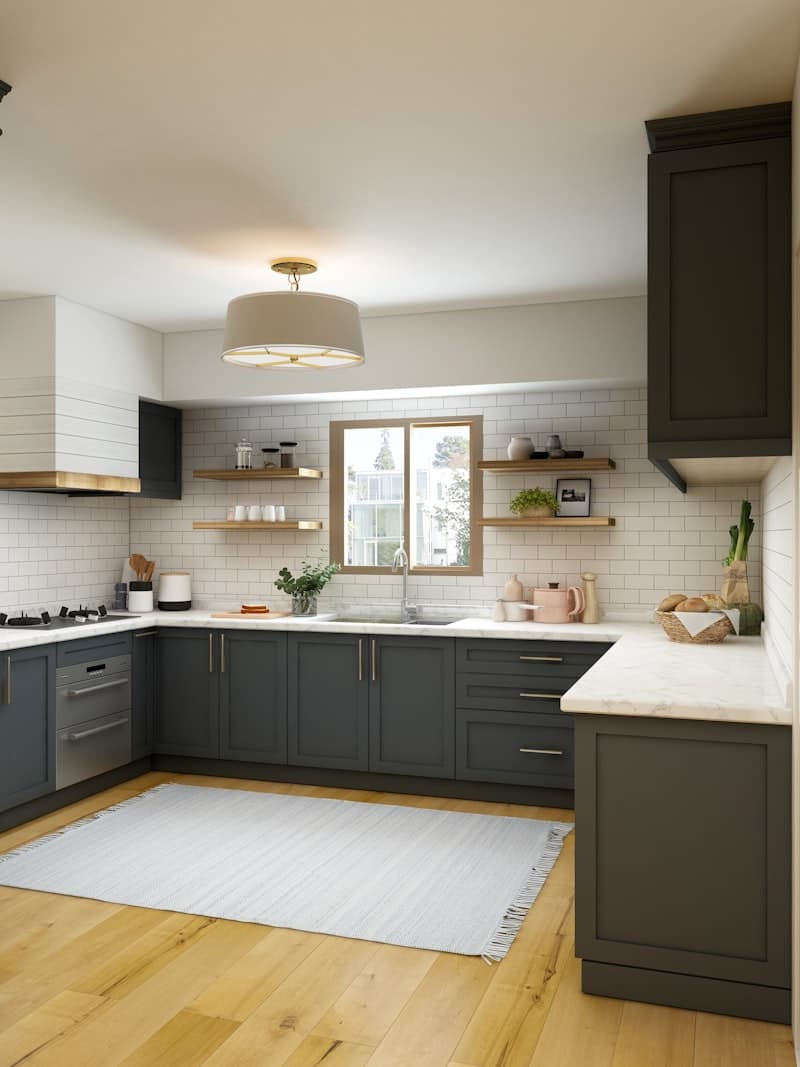 Cocina moderna abierta con desayunador en RD